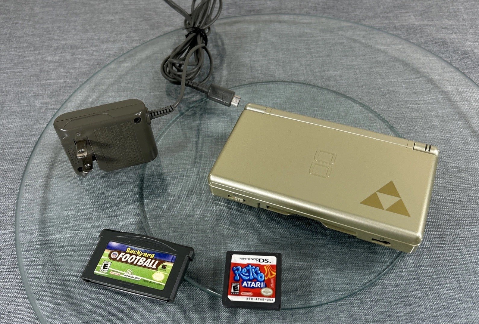 Nintendo DS Lite Gold Zelda Edition Handheld Console w/ Triforce Logo Charger