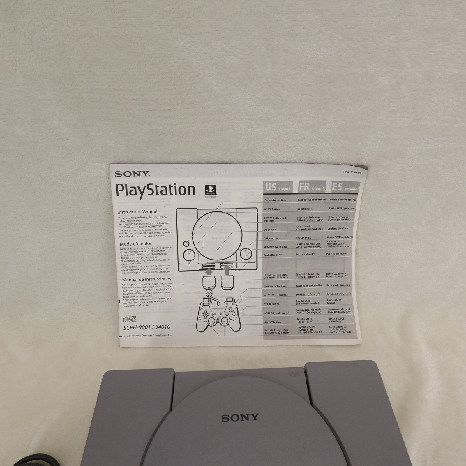 Sony PlayStation PS1 Console Bundle SCPH-9001 Gray DualShock Controller READ