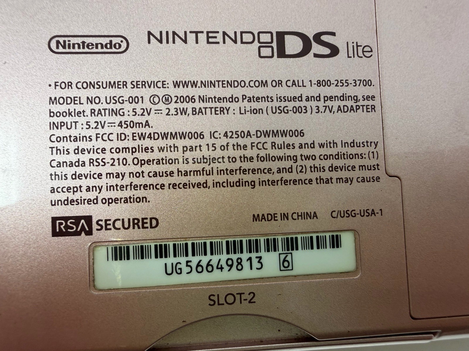 Nintendo DS Lite USG-001 Metallic Pink Handheld Working W/ Charger & Charger