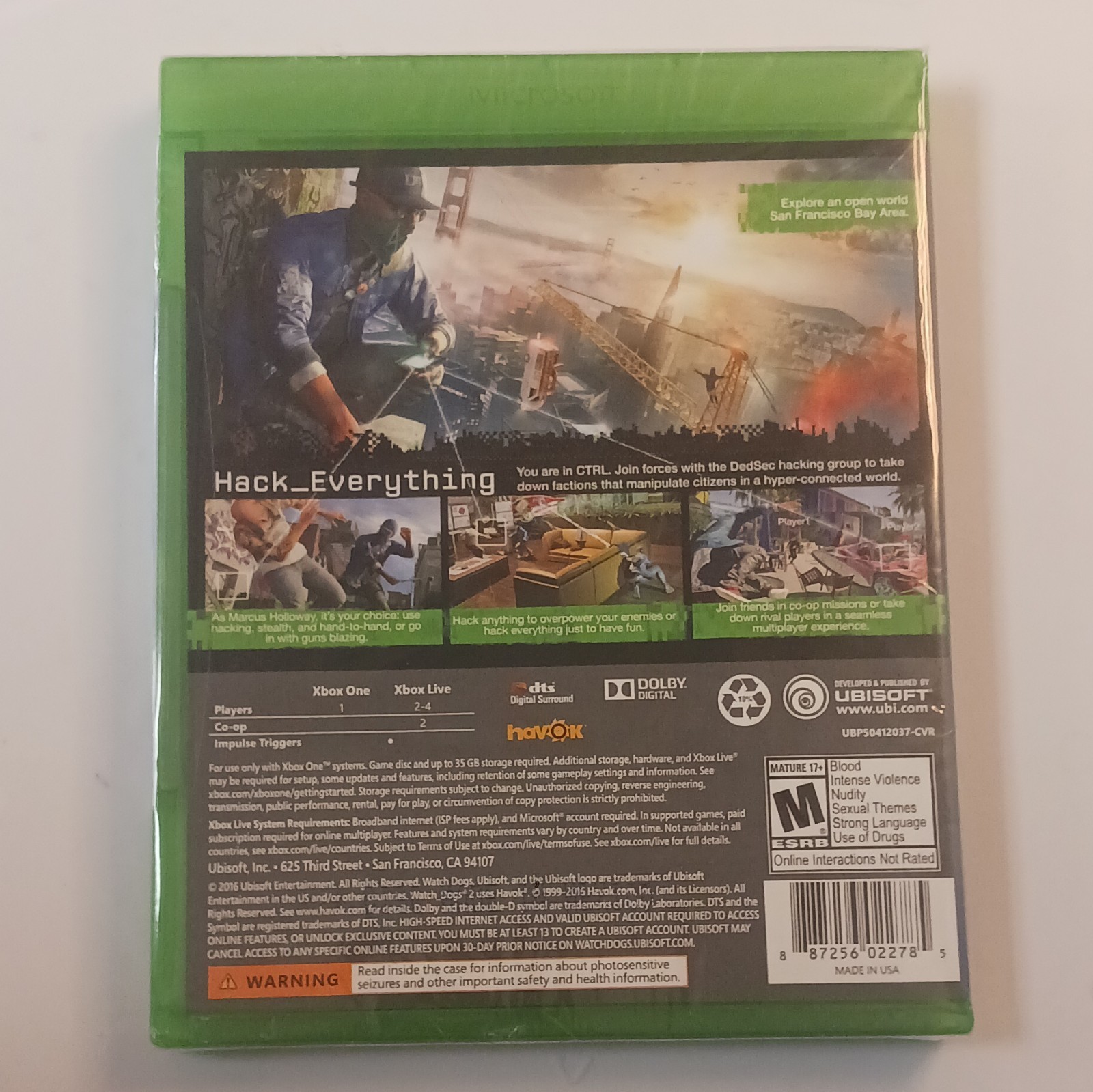 Watch Dogs 2 Xbox One Multiplayer Bonus Zodiac Killer Mission + Outfit UNOPENED