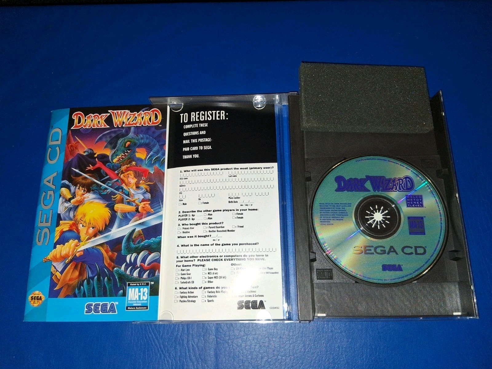 Dark Wizard (Sega CD, 1994) CIB Complete in Box w Manual + Reg Card + Foam