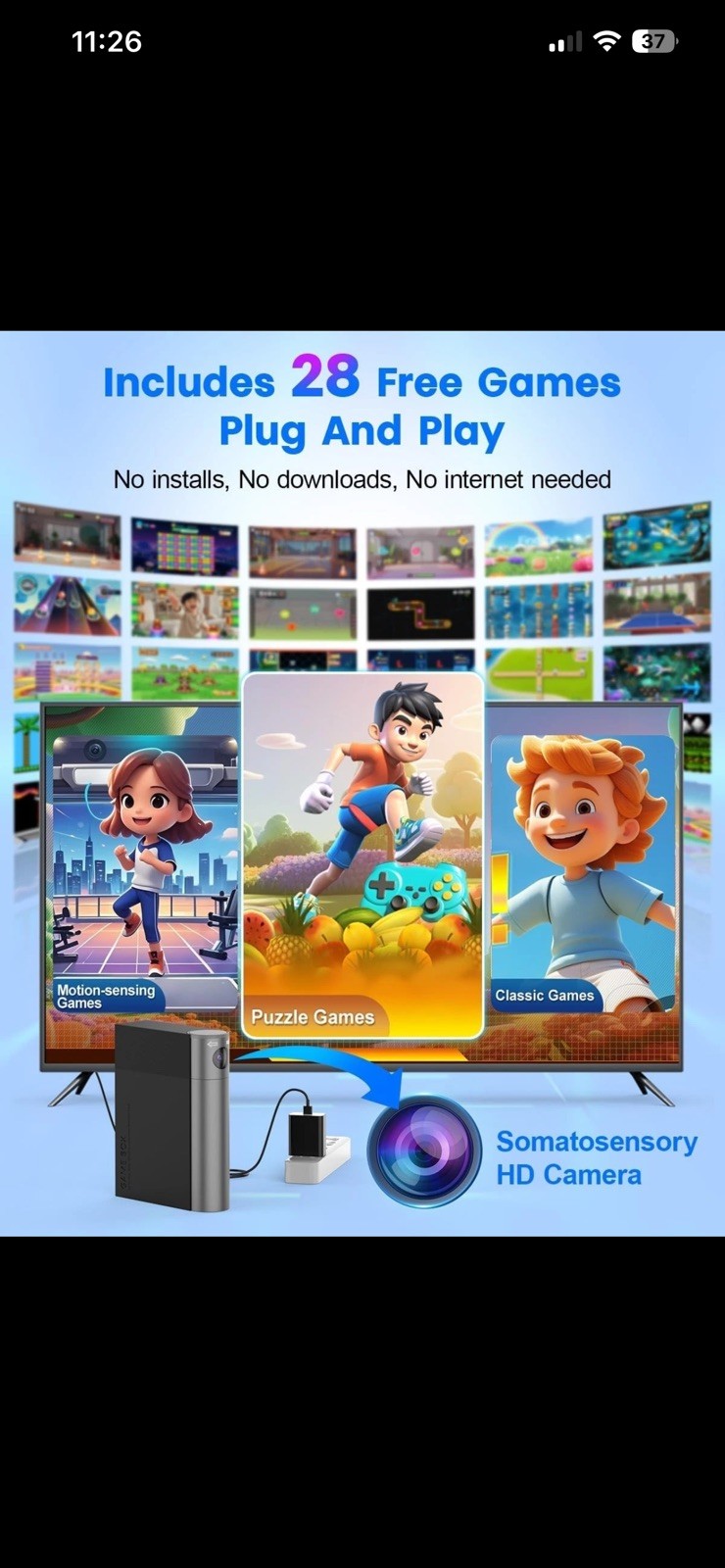AR Motion Gaming Console Plug & Play Video Game System for Kids & Family Fun