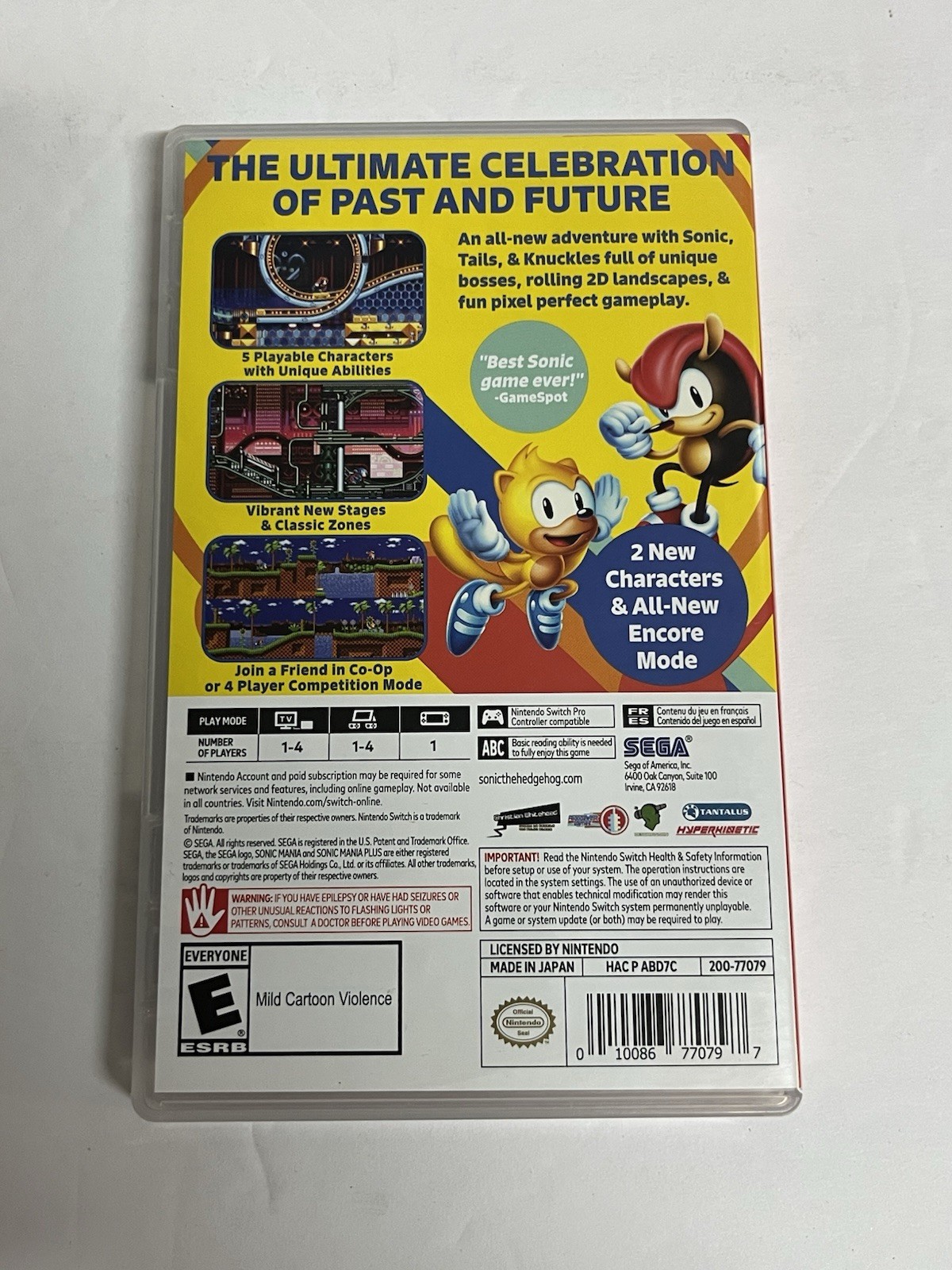 Sonic Mania Plus Nintendo Switch Video Game No Manual Multiplayers TESTED