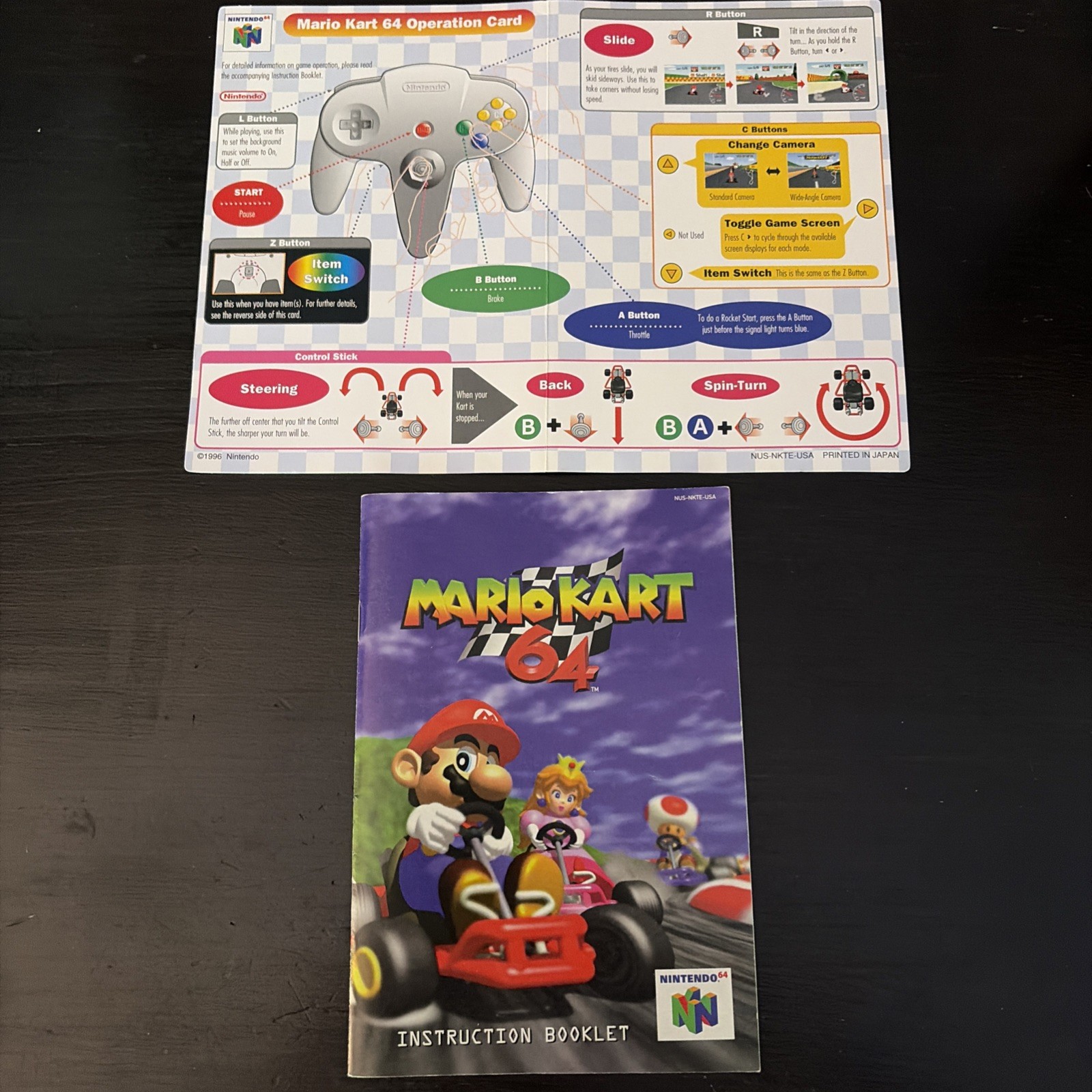 Mario Kart 64 (Nintendo 64, 1997) Manual And Operation Card, No Game