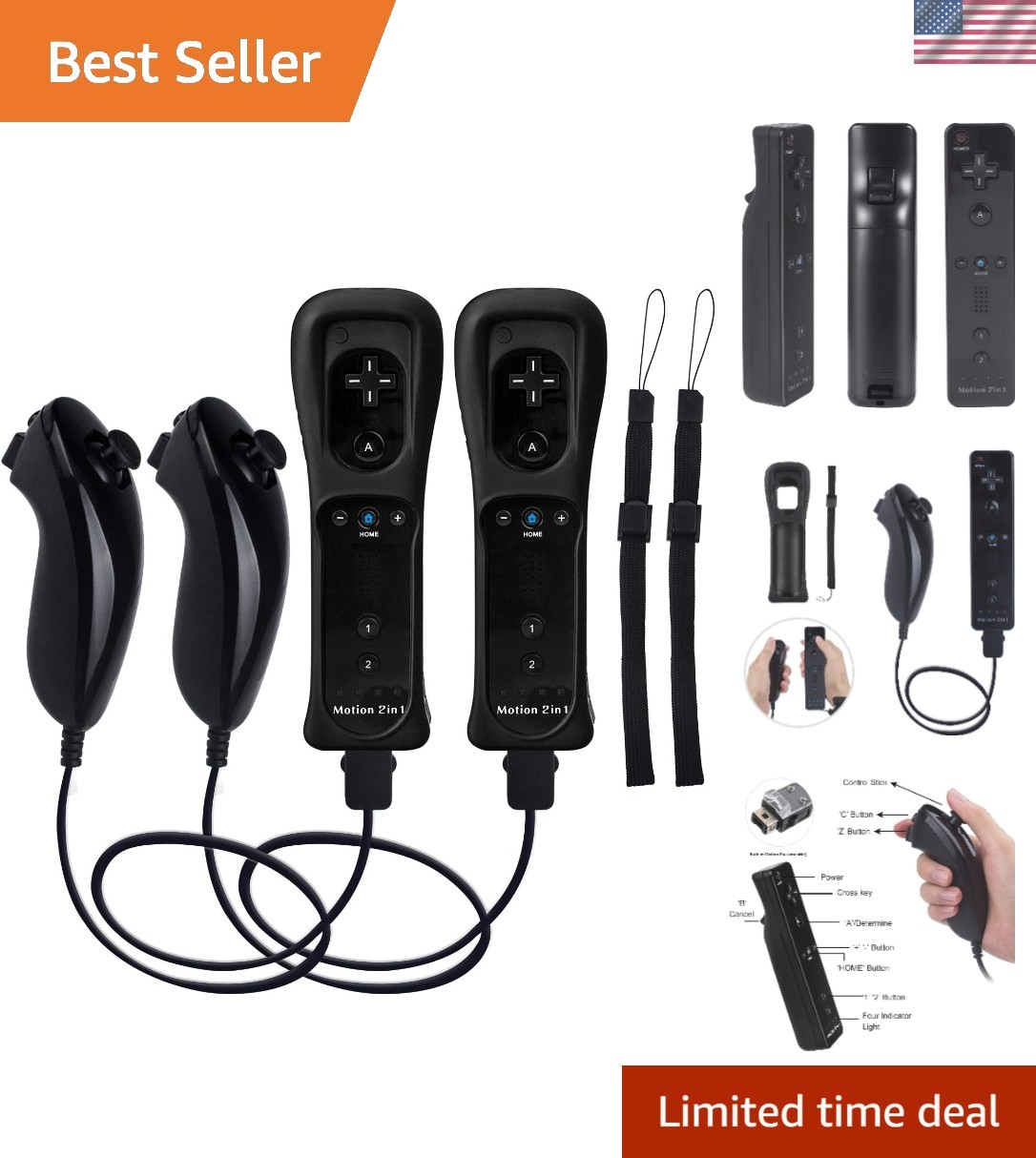 Enhanced Motion Plus Wii Controllers 2-Pack with Nunchucks for Ultimate Gameplay