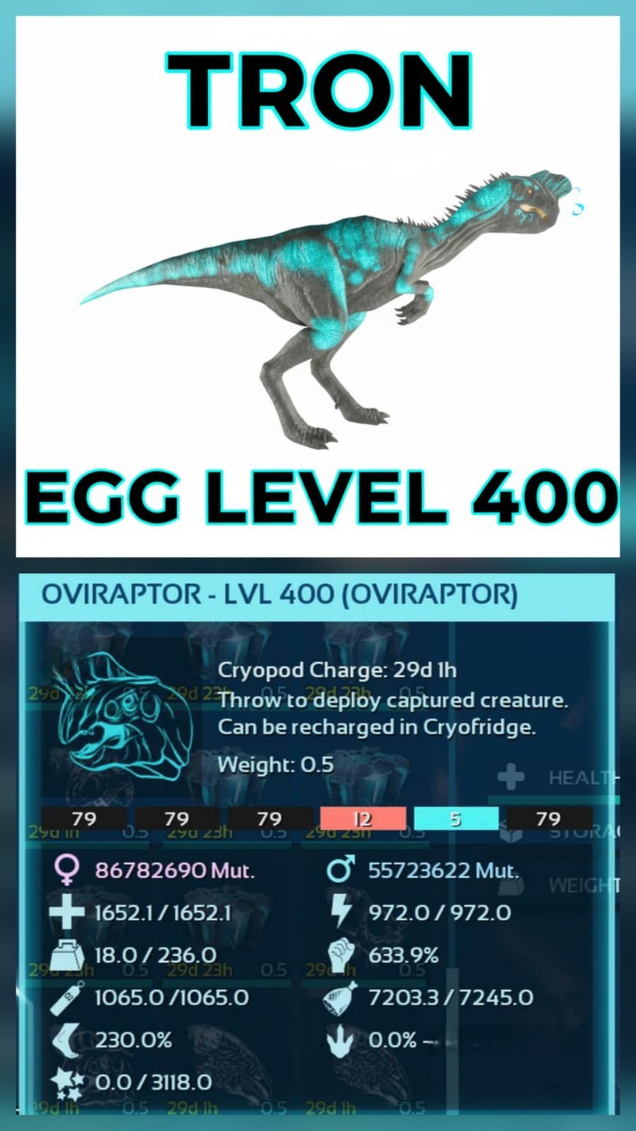 Ark Survival Ascended Pve Official Oviraptor Egg [ Level 400 ] Pc/Xbox/Ps5