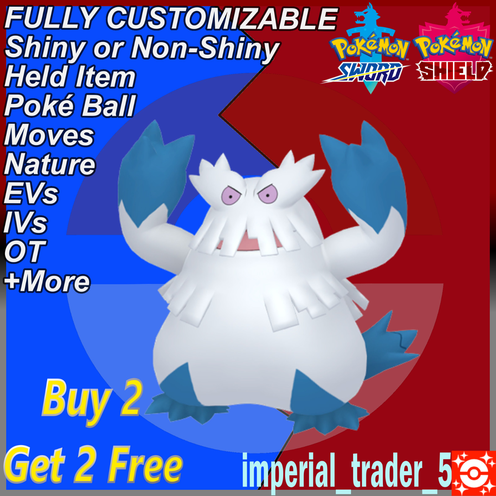 Pokémon Sword and Shield ✨ Shiny Abomasnow ✨ W/ Best 6IV Customizable