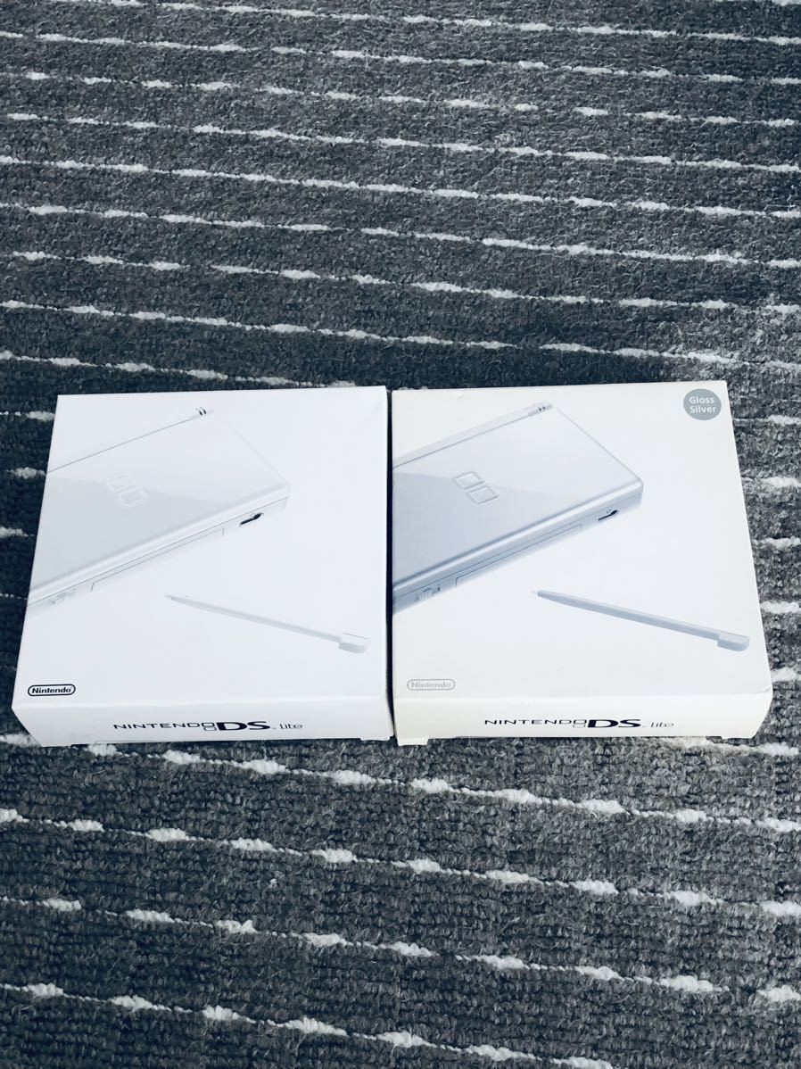 Nintendo DS Lite Crystal White Gloss Silver Twin Set Top Mint JAPAN