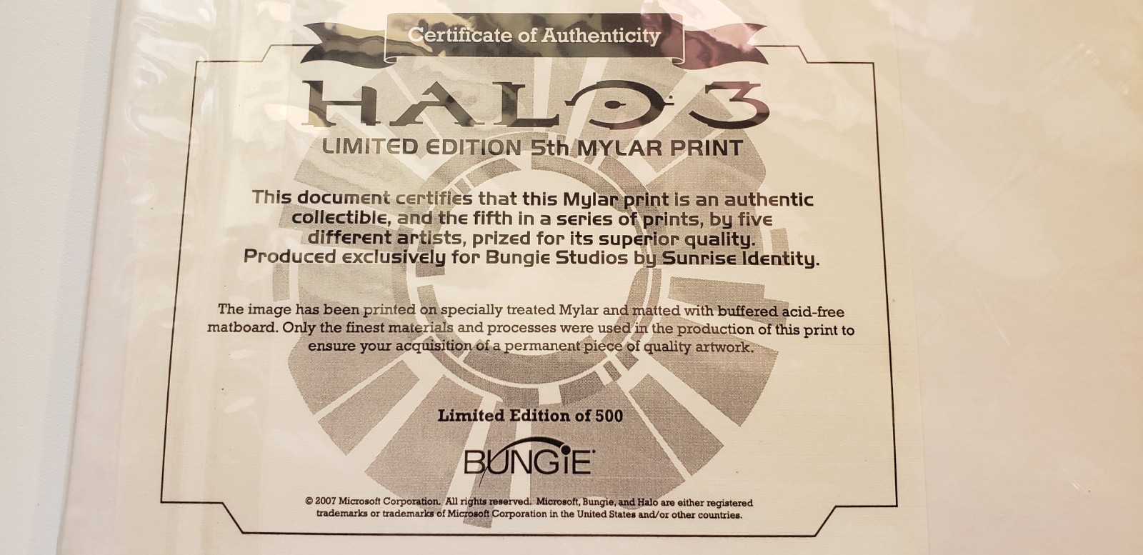 Halo 3 Limited Edition 5th Mylar Print #8/500 Bungie COA Master Chief Rare