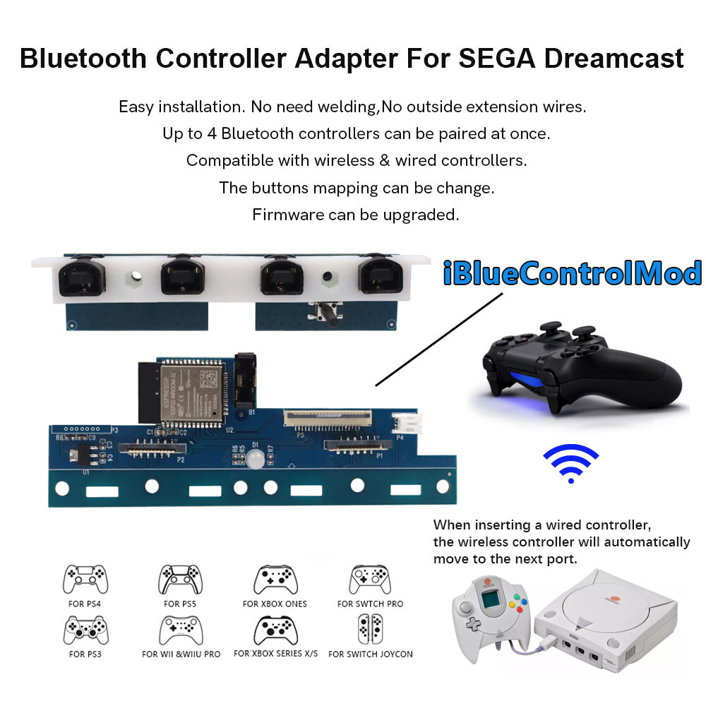 Wireless Bluetooth Internal Adapter iBlueControlMod For SEGA Dreamcast Console