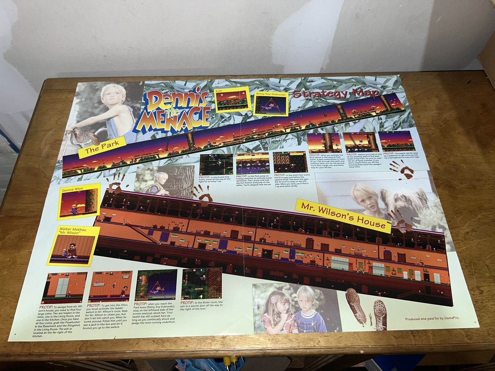 Dennis the Menace Super Nintendo Promo Poster: 2 Sided w/House Map! 1993 Gamepro
