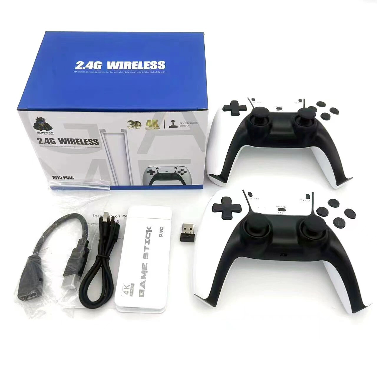 4K 64G HDMI TV Video Game Stick M15 Gaming Console Gamepad 2 Wireless Controller