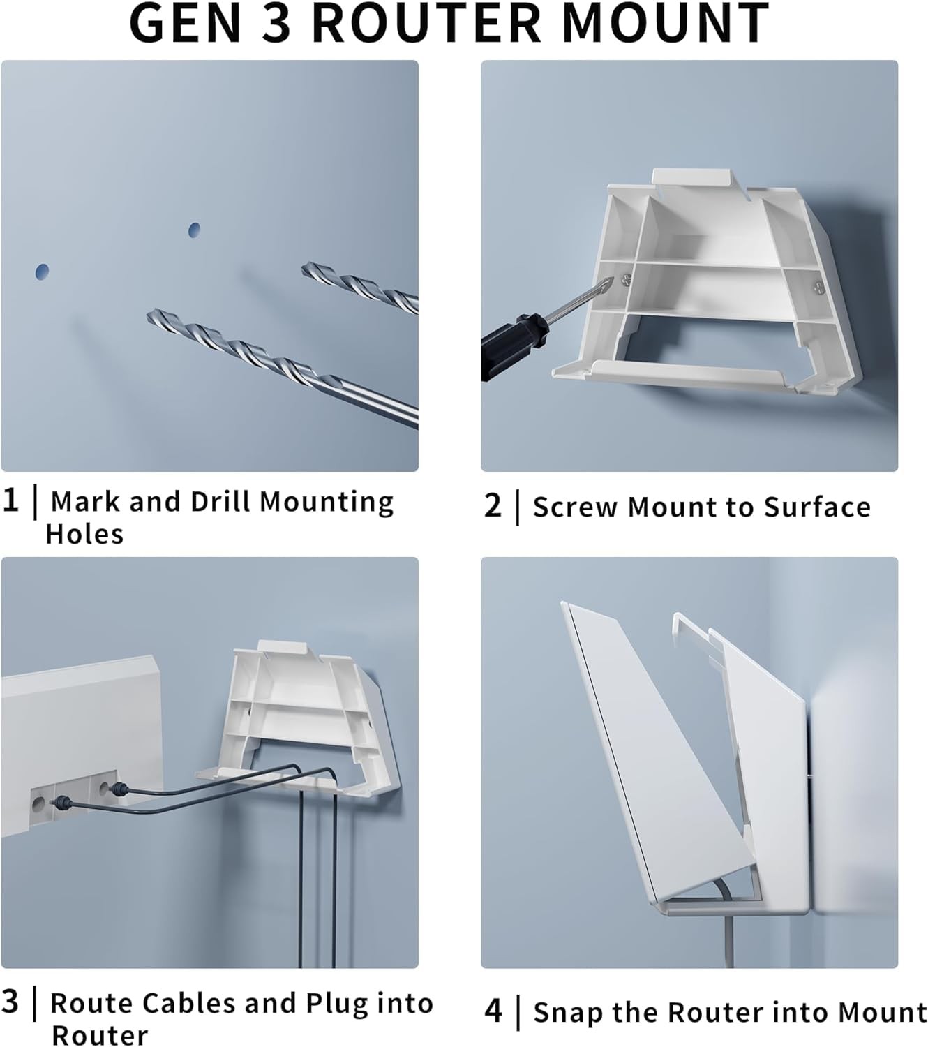 Starlink Gen 3 Router Wall Mount Kit with Power Supply Mounting Bracket white
