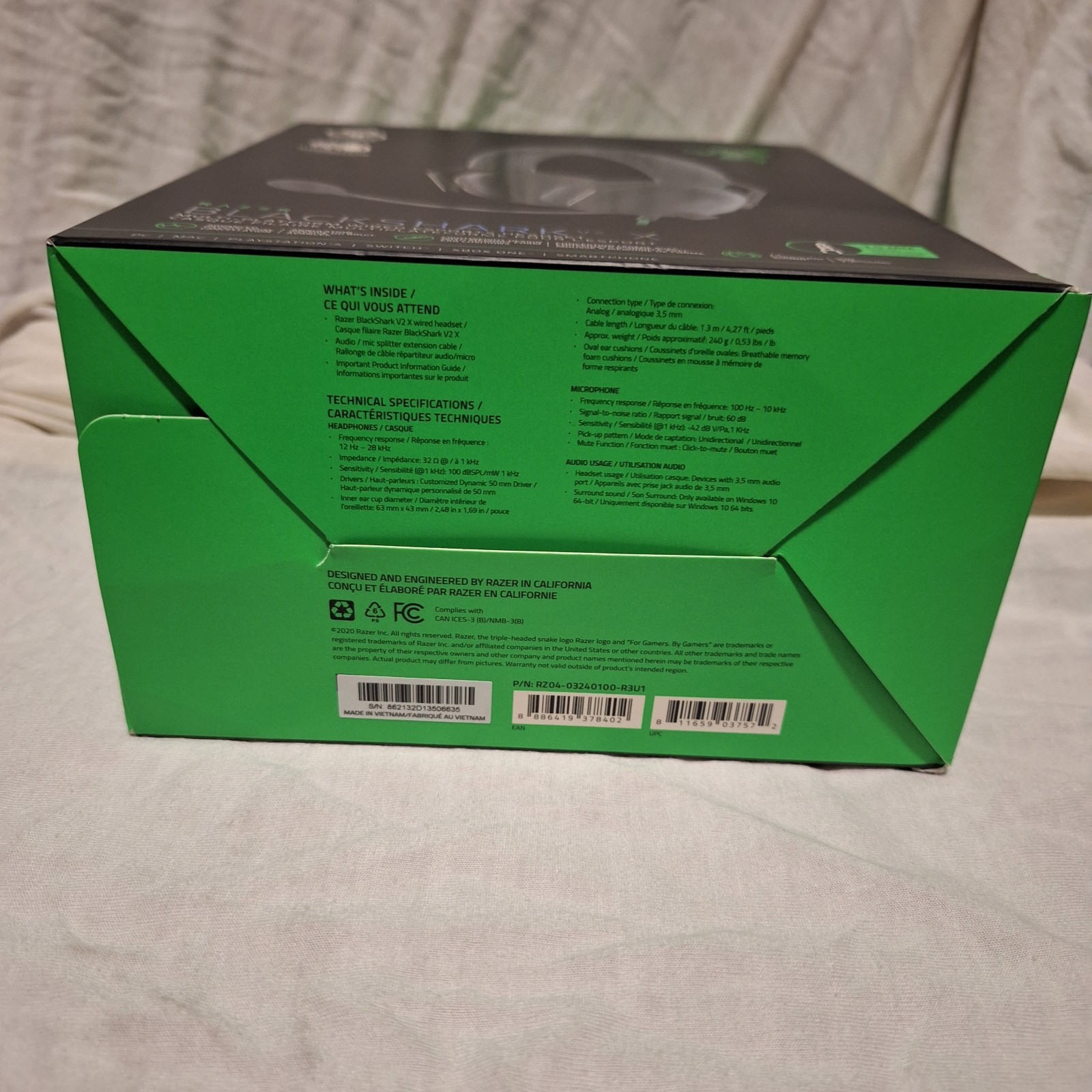 Razer Blackshark V2 X Black Over the Ear Gaming Headset Wired Lightly Used w/Box