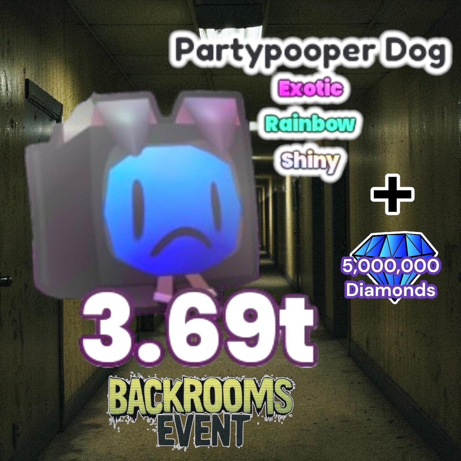 Shiny Rainbow Partypooper Dog (Backrooms Event) + 5 Million Diamonds. PS99