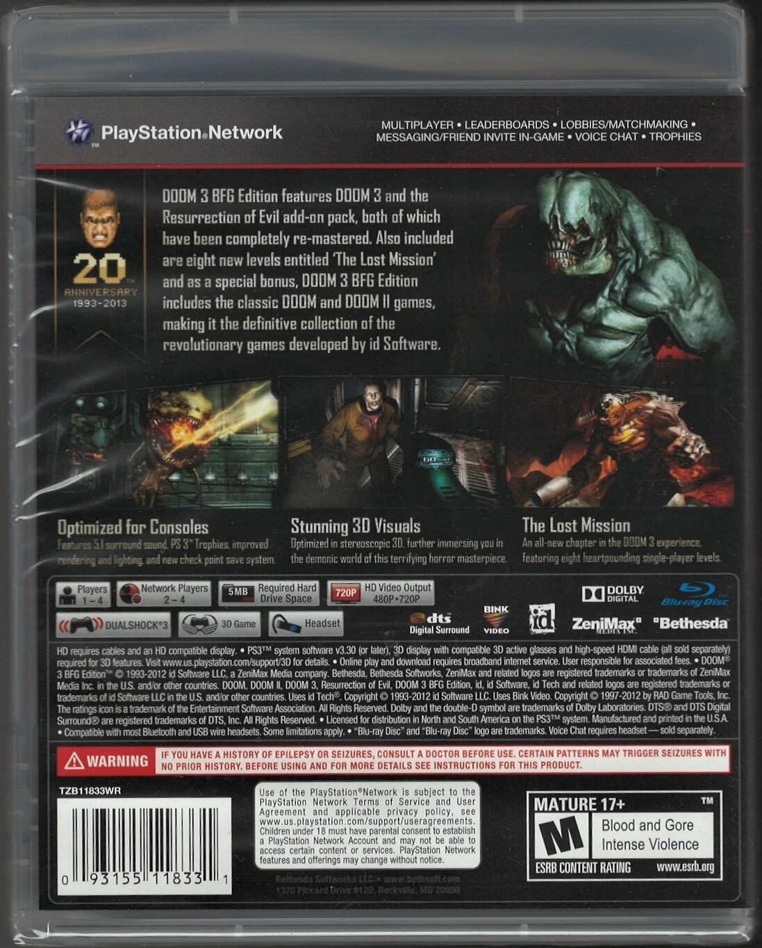 Doom 3 BFG Edition PS3 (Brand New Factory Sealed US Version) PlayStation 3, Play