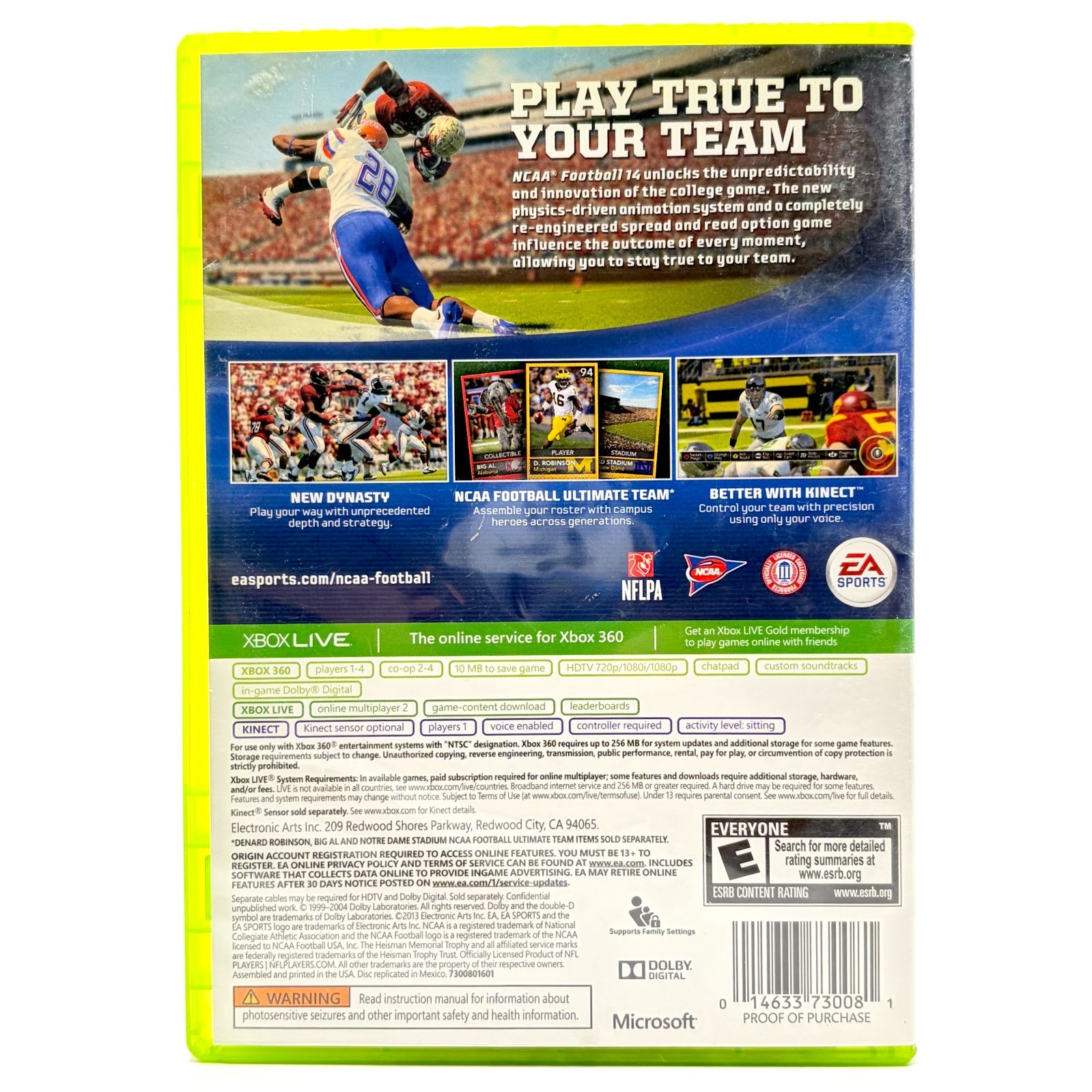 NCAA Football 14 CIB 2013 Xbox 360 Tested and Works