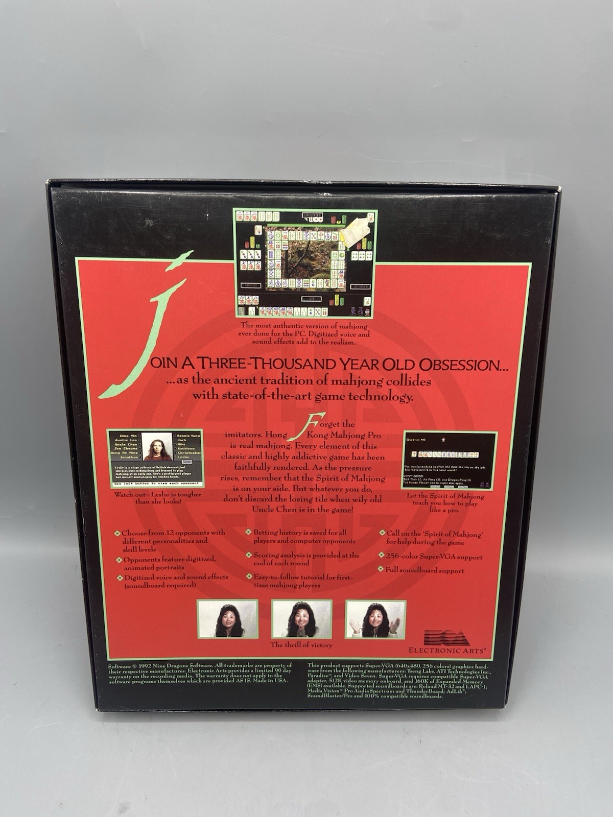Hong Kong Mahjong Pro 1992 MS-DOS PC 2 Floppy Disks Manual Big box registration