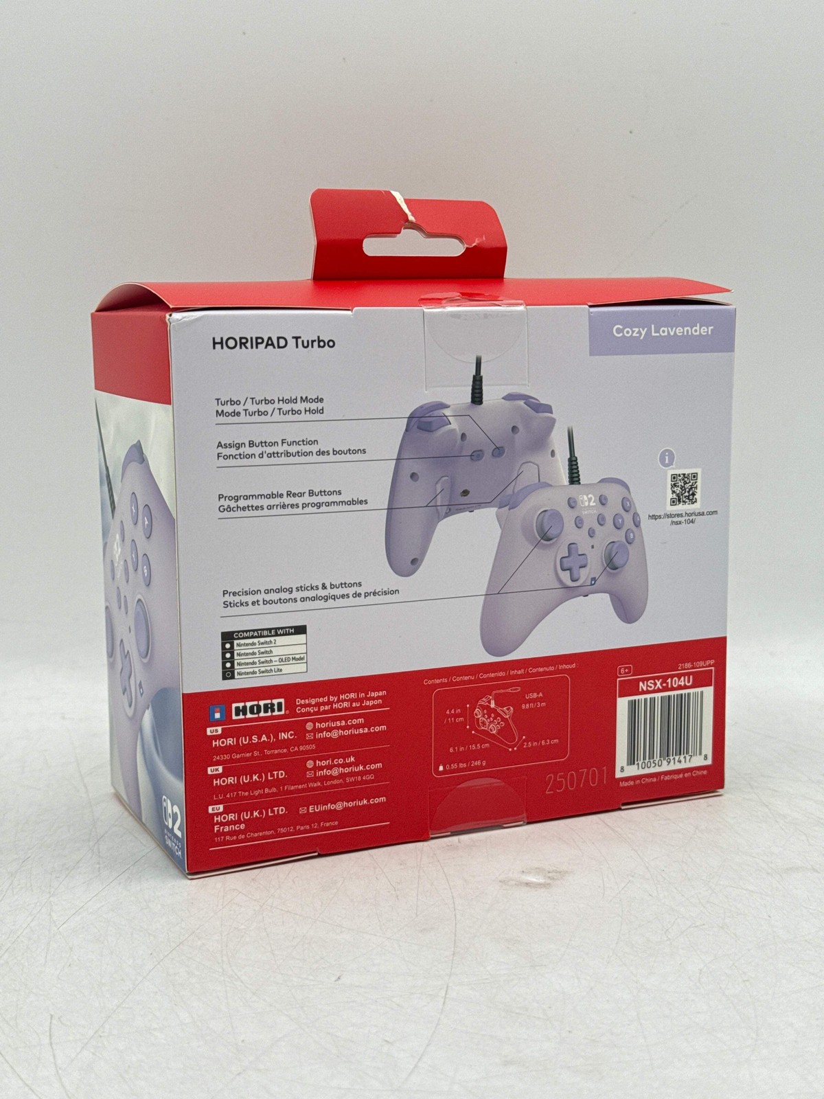 Hori HORIPAD Turbo Wired Controller for Nintendo Switch 2 Cozy Lavender