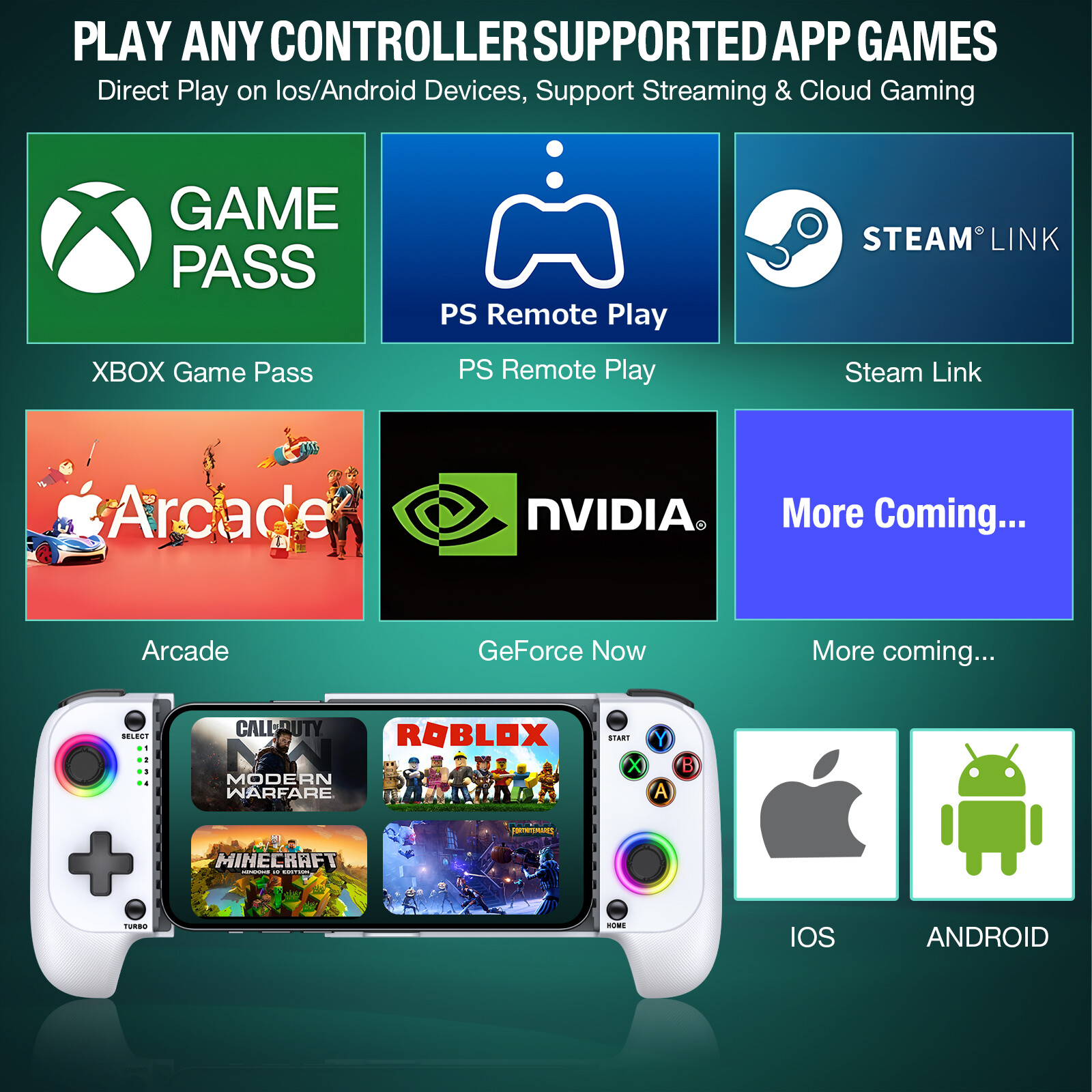 Wireless Phone Controller,Mobile Gaming Controller for iOS/Android Hall Effect