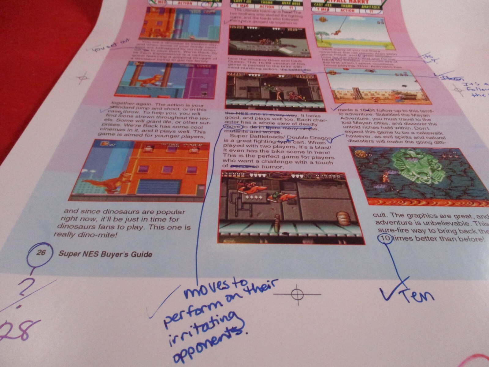 Super NES Buyer’s Guide Magazine Prototype Sheet We’re Back Battletoads Double D