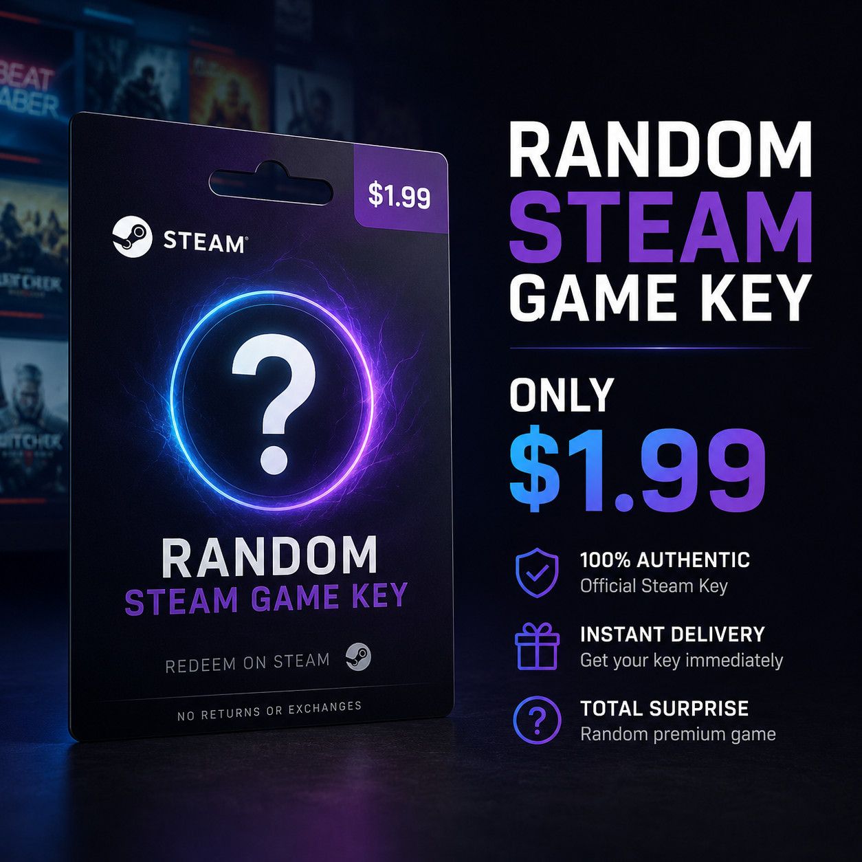 1 Random Steam Key – Instant Delivery – GLOBAL
