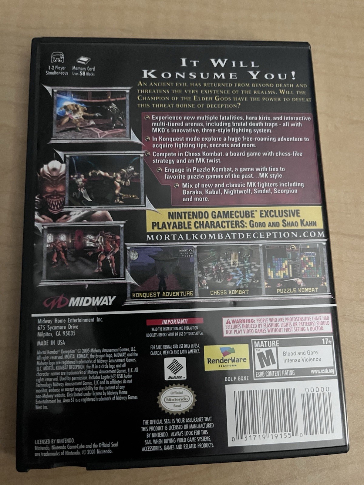 Mortal Kombat: Deception Nintendo GameCube 2004 M-Mature NTSC-U/C No Manual
