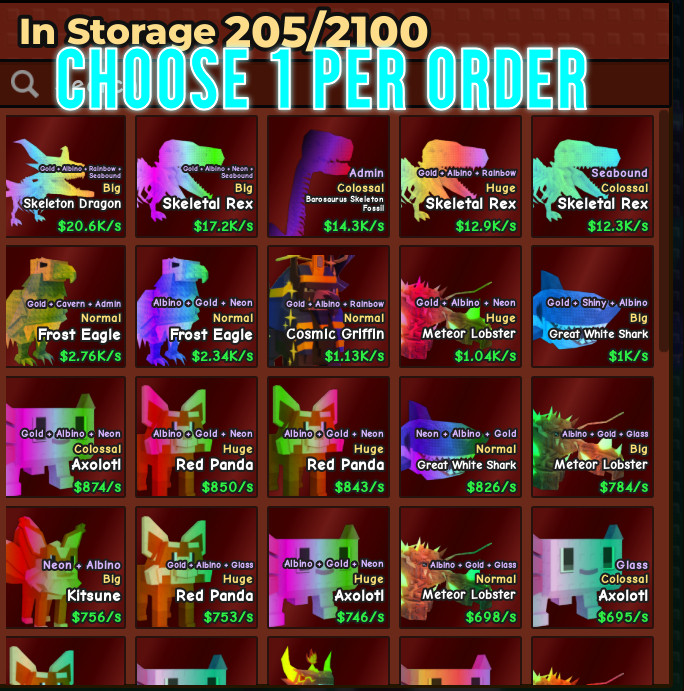 🔥Choose 1 Per Order | Mythic Pets | Colossal | Huge – Catch And Tame🔥