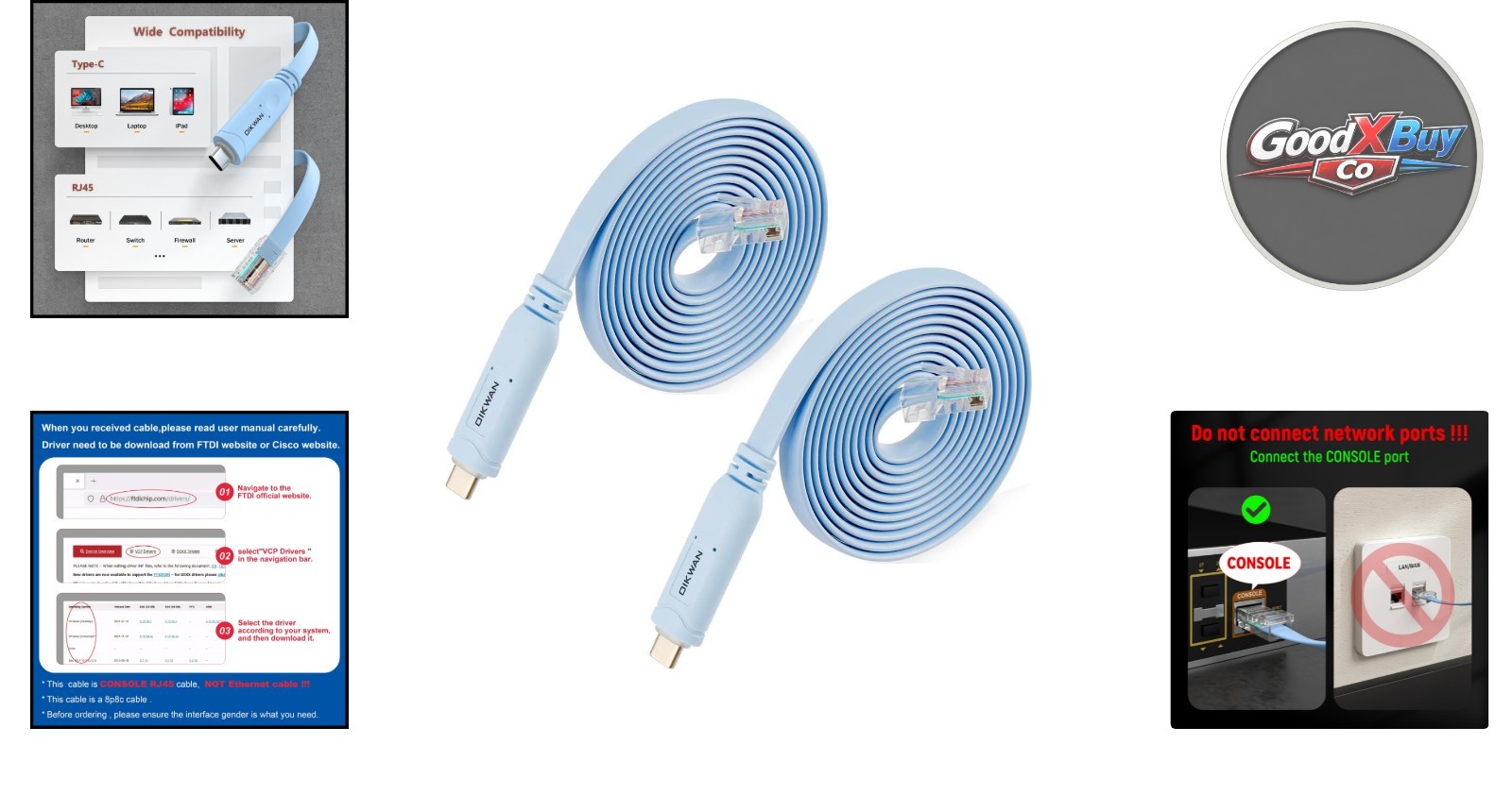 USB-C Console Cable 2-Pack for Cisco Routers, Switches, Windows, Linux