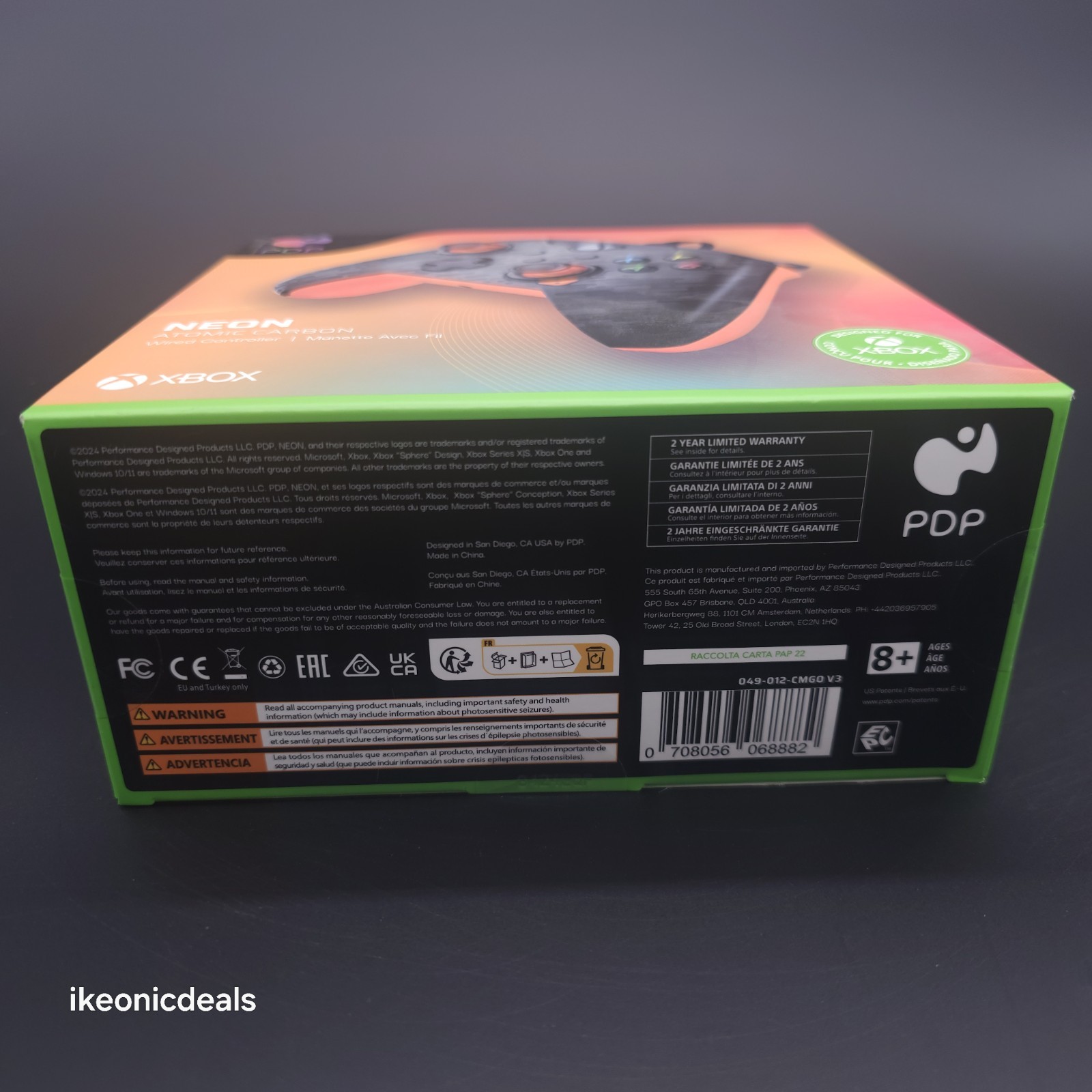 PDP Neon Atomic Carbon Wired Controller for XBOX Series X-S ONE App Enabled New