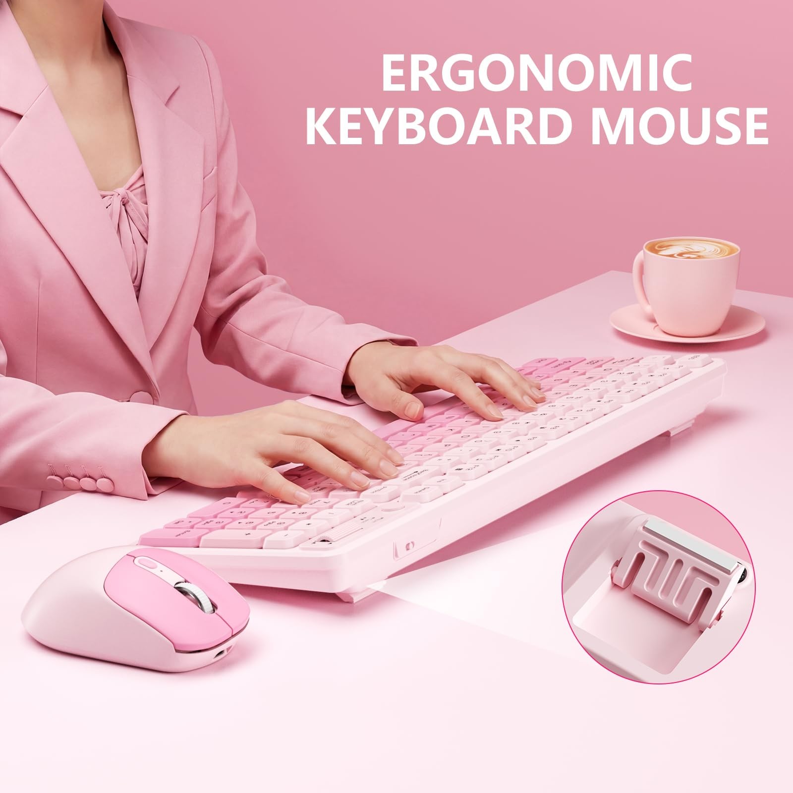 Wireless Keyboard and Mouse Combo, Full-Size USB with Gradient pink