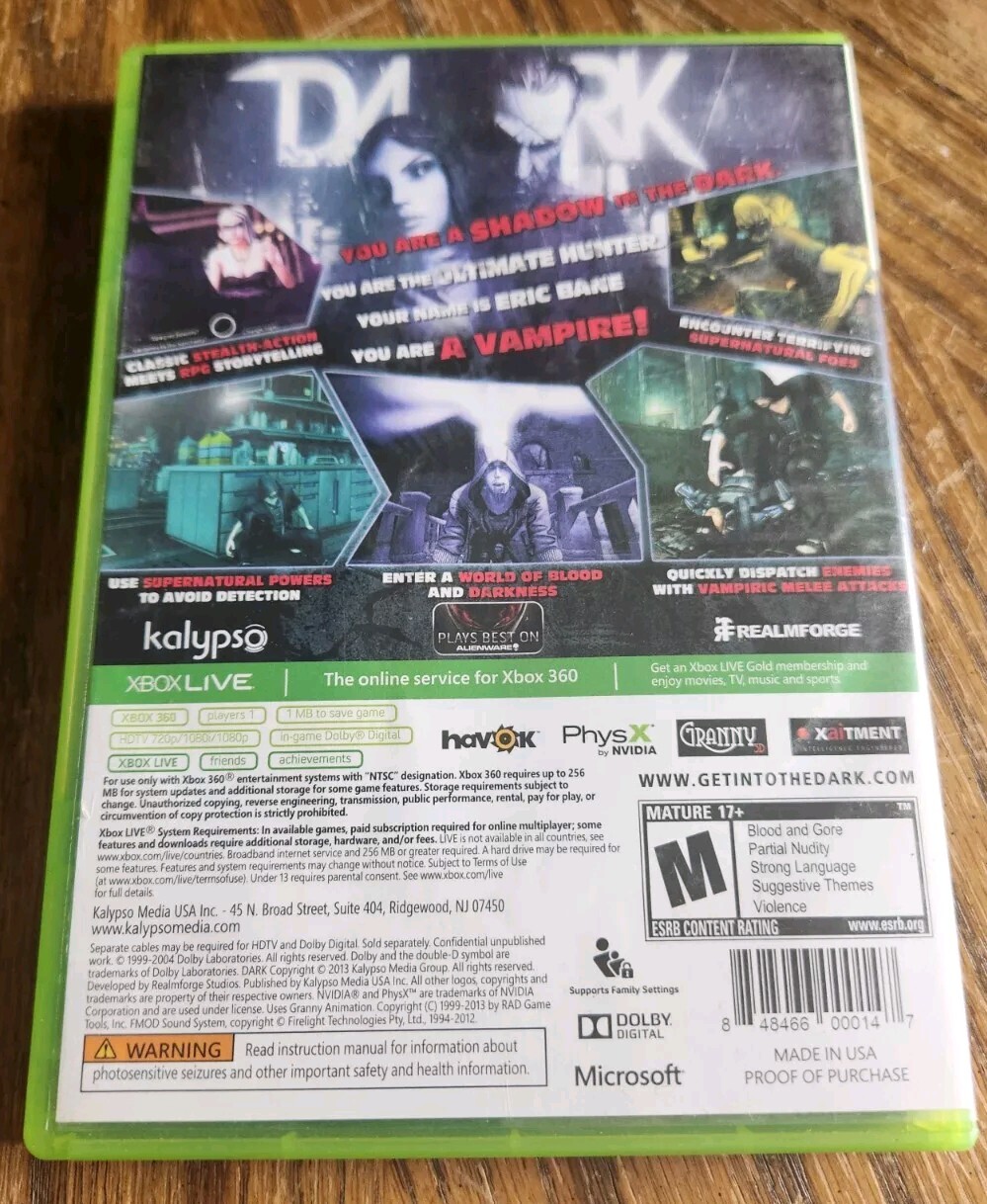 Dark (Microsoft Xbox 360, 2013) Kalypso Altus CIB Complete DISC IS EXCELLENT