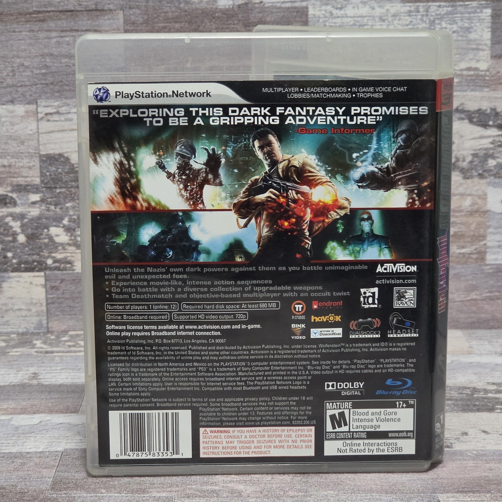 Activision Wolfenstein Series PS3 Shooter Manual Included M 2009 NTSC-U/C