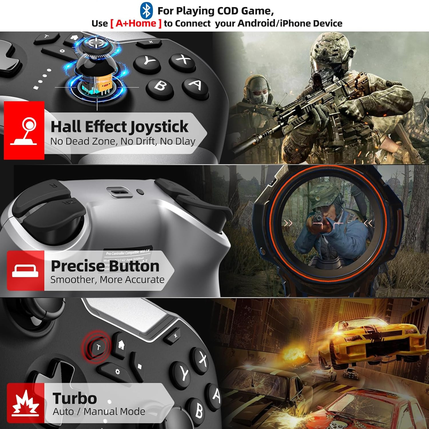 Bluetooth Controller for Switch/Pc/Iphone/Android/Apple Arcade Mfi Games/Tv/Stea