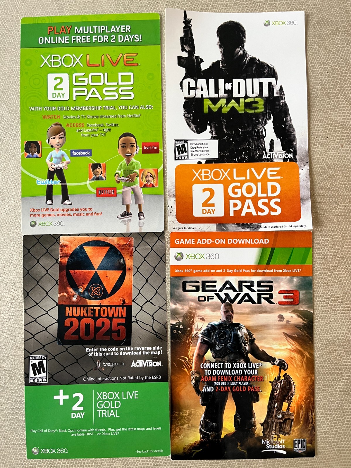 XBOX LIVE 2 Day / 48 Hour UNUSED Code Cards, Lot of 20 Trial Codes + BONUS items