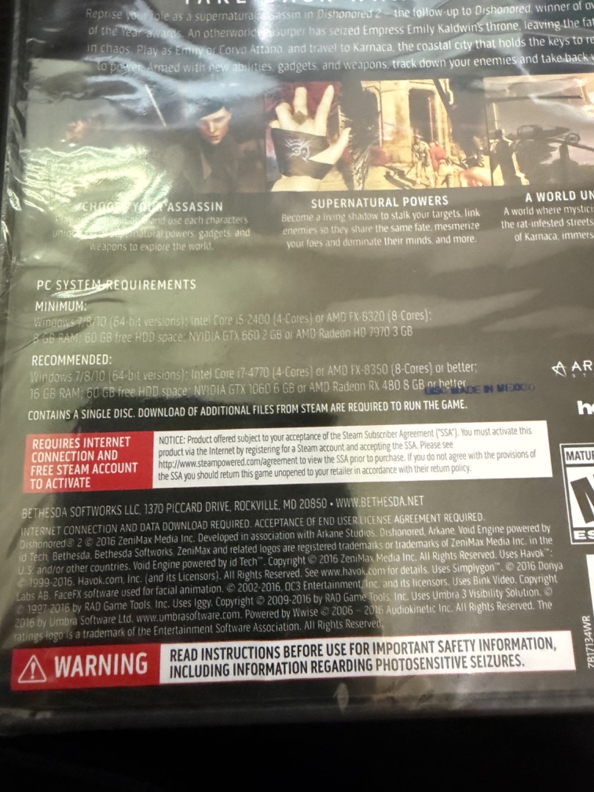 Dishonored 2 PC Game Brand New Factory Sealed