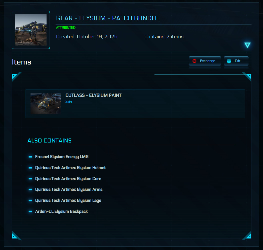 STAR CITIZEN – GEAR – ELYSIUM – PATCH BUNDLE (LIMITED ITEM)