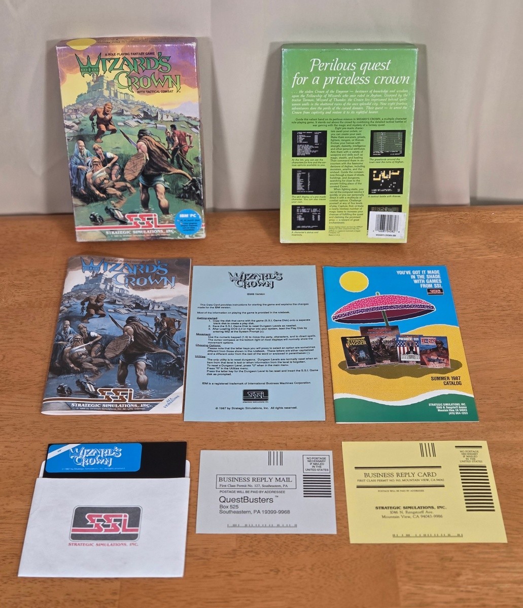 Wizard’s Crown SSI IBM PC Big Box Game 5.25″ Floppy Complete CIB 1987 RPG