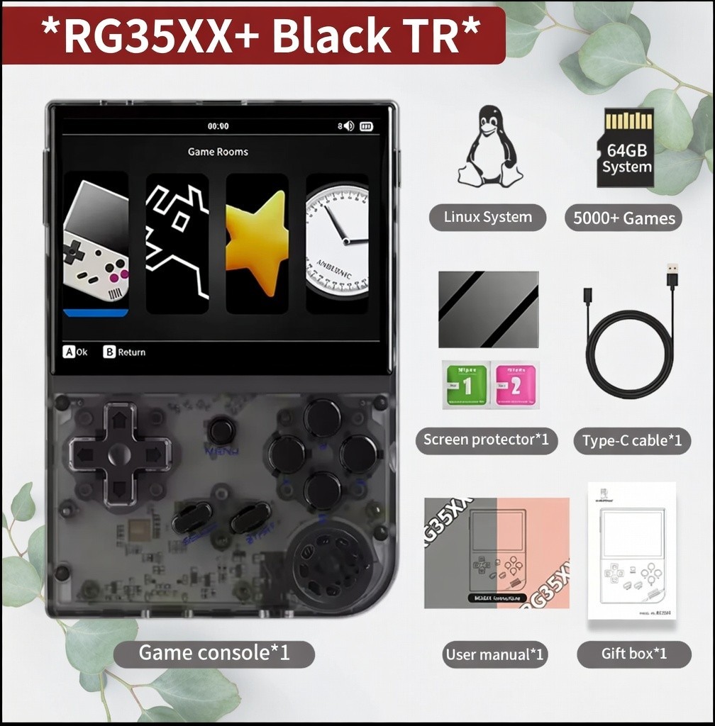 Retro Classic Gaming RG35XX Plus 64GB Clear Black Handheld Linux Quad Core