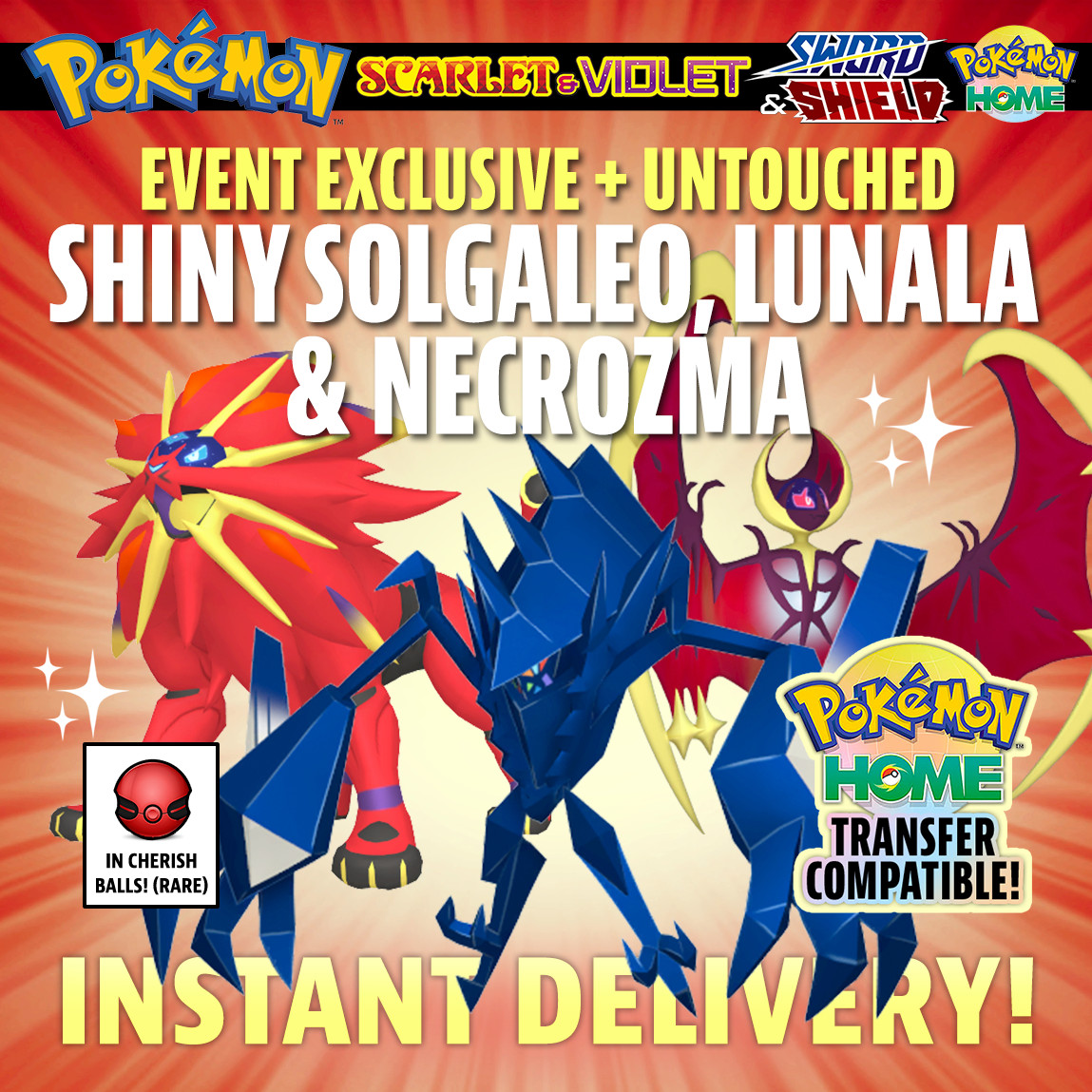 ✨ SHINY SOLGALEO LUNALA NECROZMA ✨ EVENT UNTOUCHED Pokemon Scarlet Violet & More