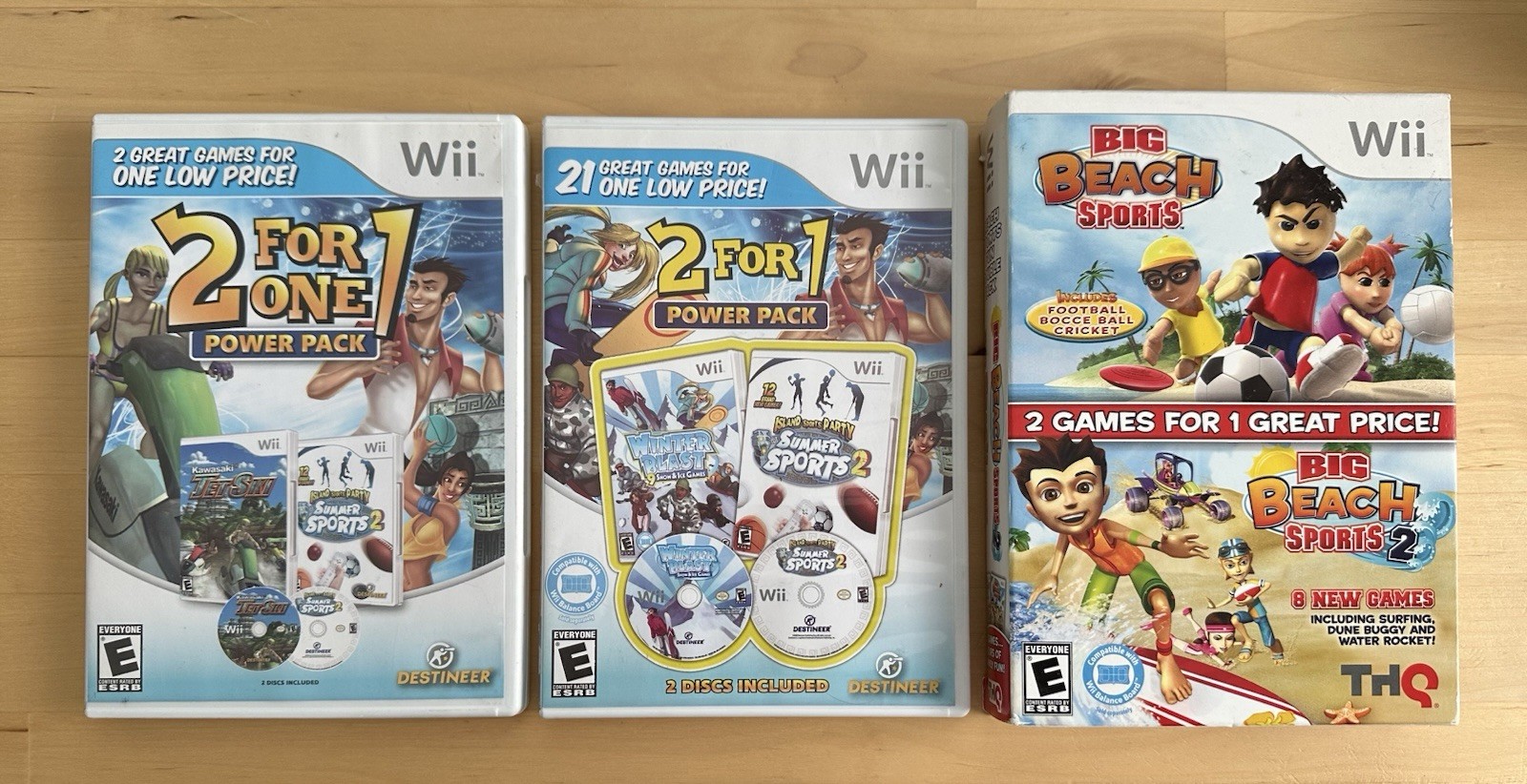 2 for 1 Power Pack x2 & Big Beach Sports Double Pack – Rare CIB Nintendo Wii Lot