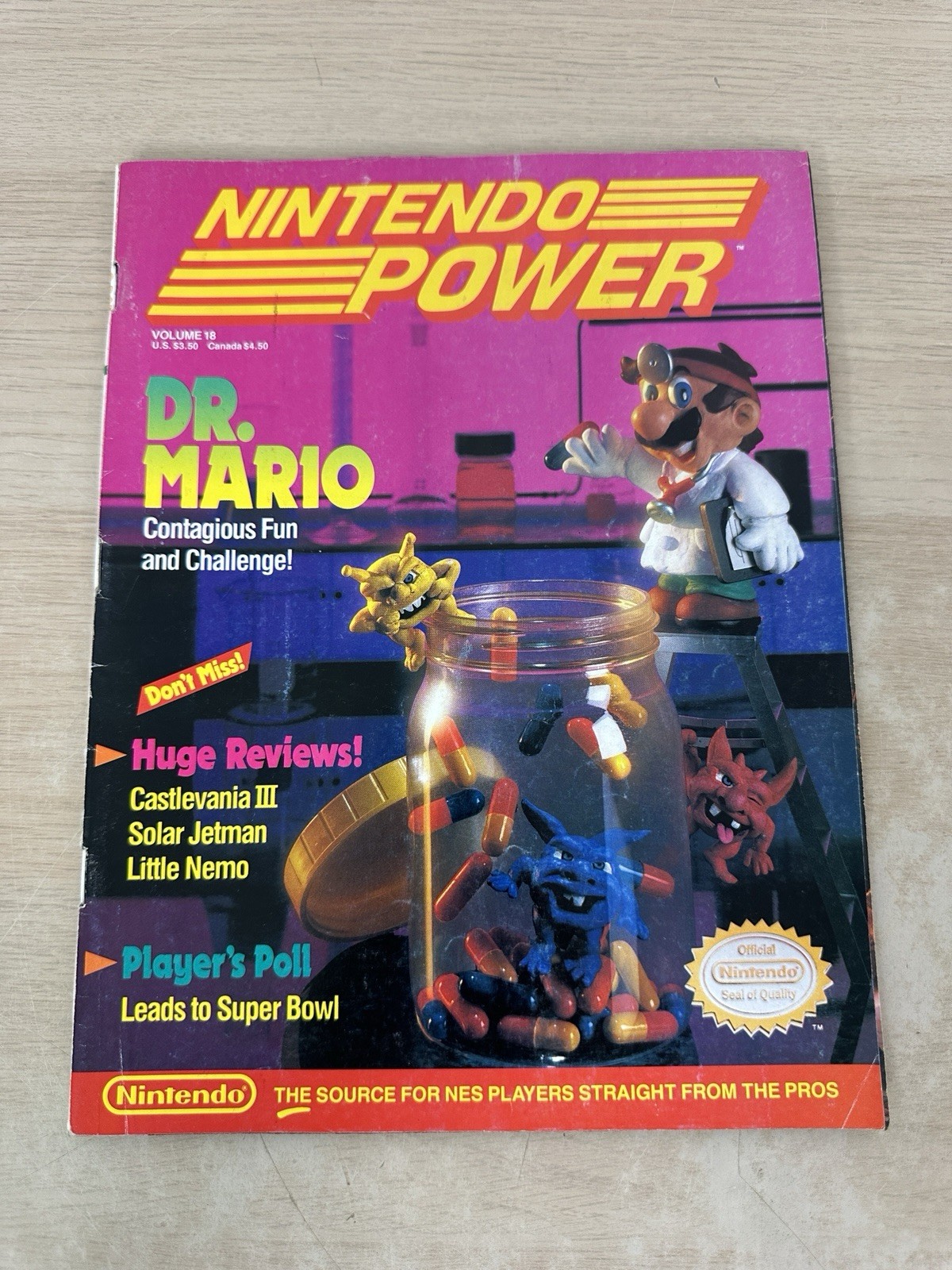 1990 Nintendo Power Magazine #18 w/ Dr. Mario Cover & Mega Man III Poster