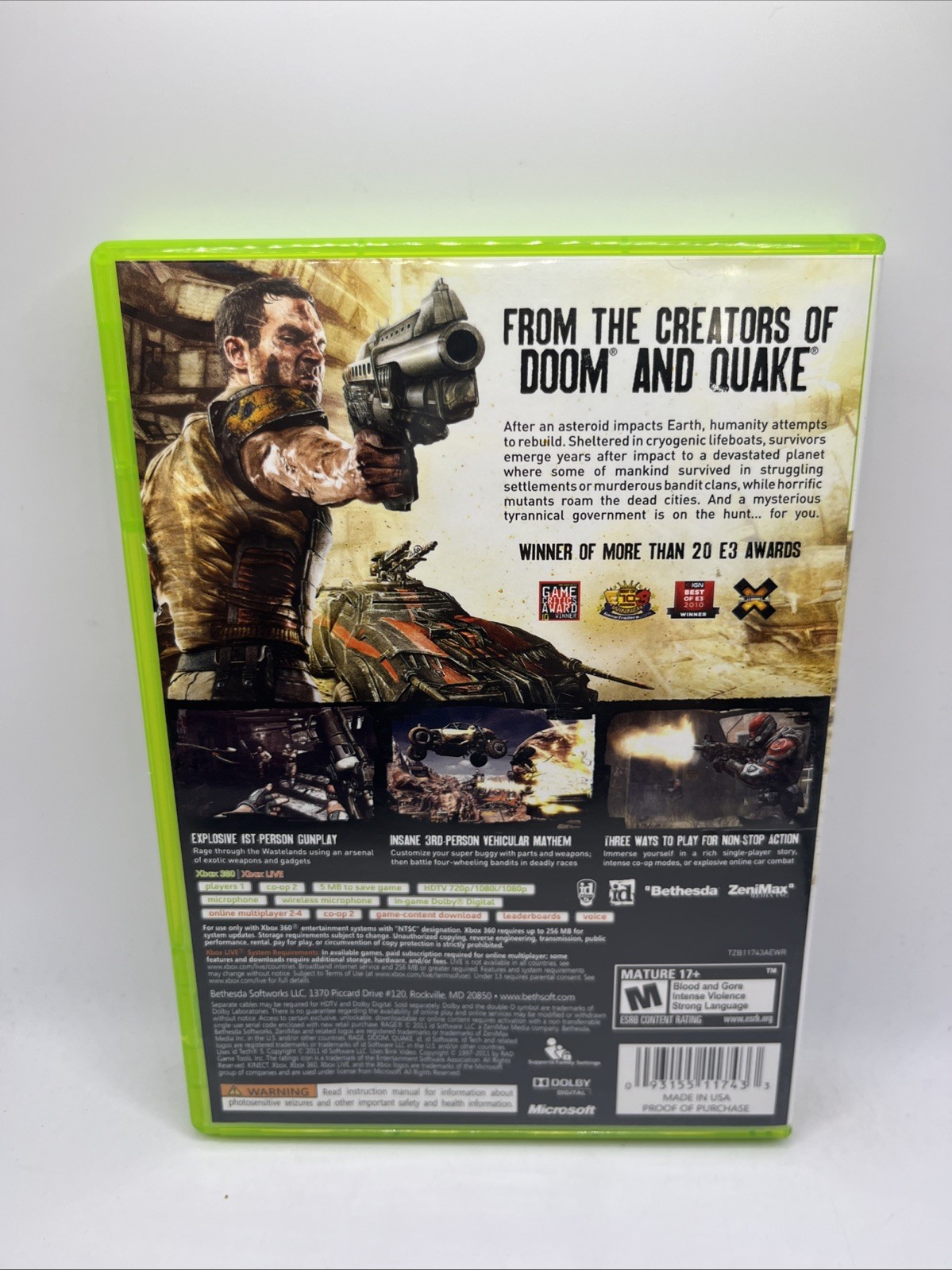 Rage (Microsoft Xbox 360, 2011) Complete with Manual CIB