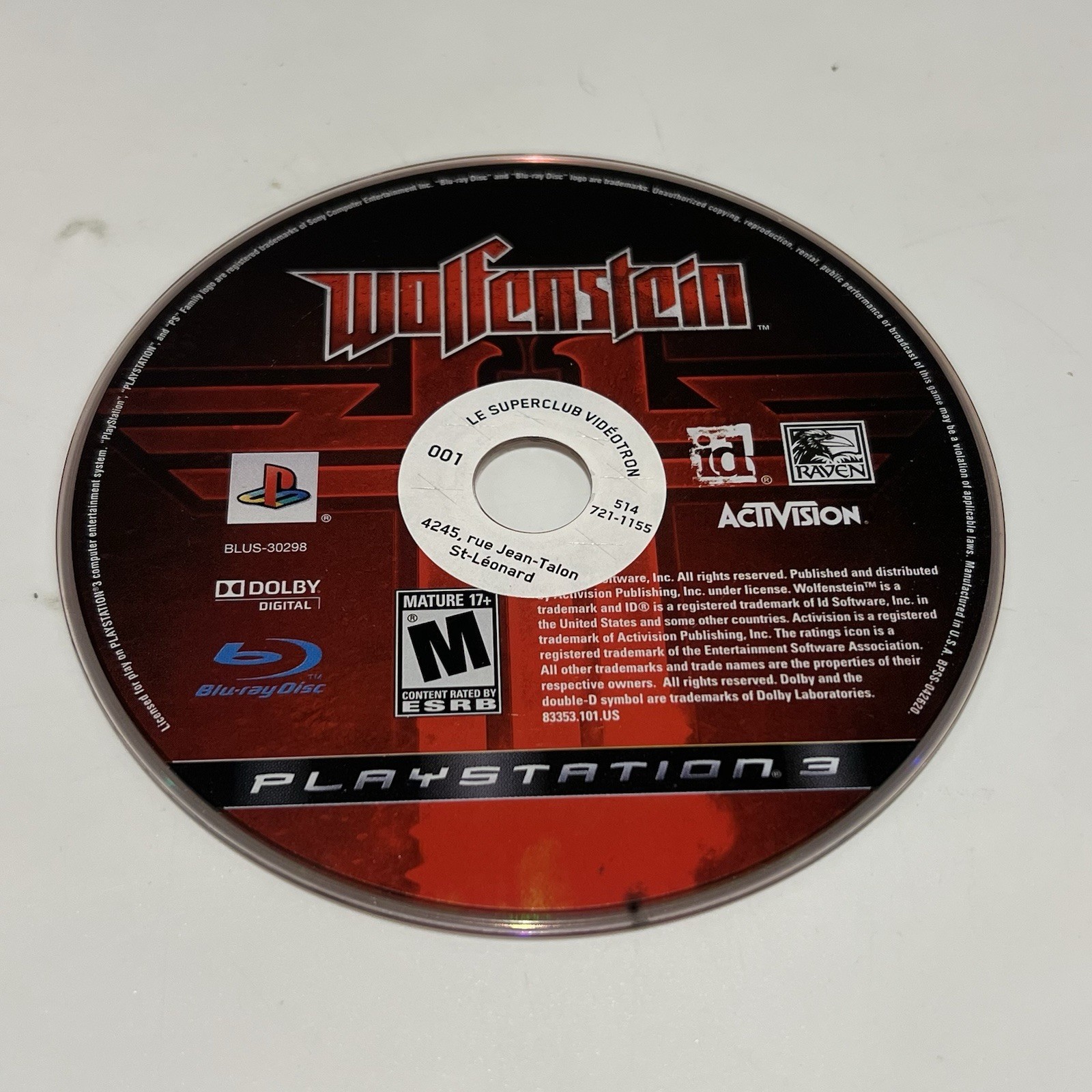 Wolfenstein (PlayStation 3 PS3, 2009) No Manual Tested