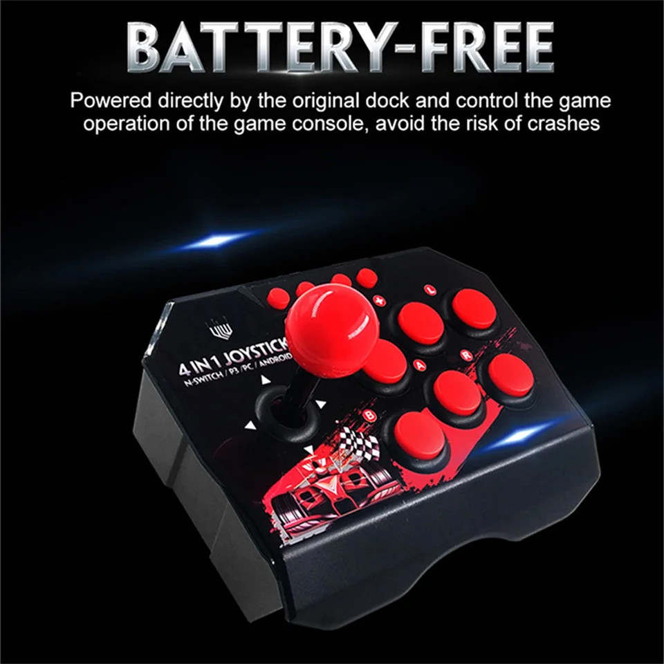4-in-1 Arcade Fight Stick Joystick Turbo Controller for Switch PS3 PC Android
