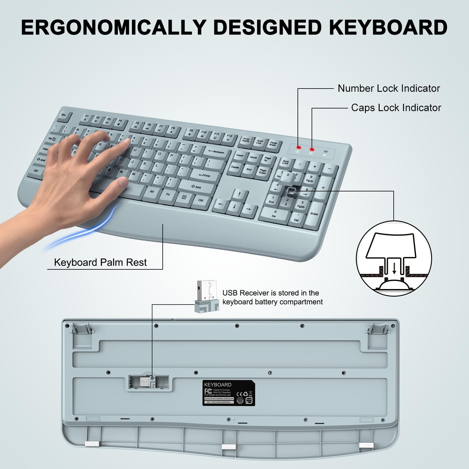 Wireless Keyboard and Mouse Combo, ULSOU 2.4G Full-Sized Ergonomic Computer K…