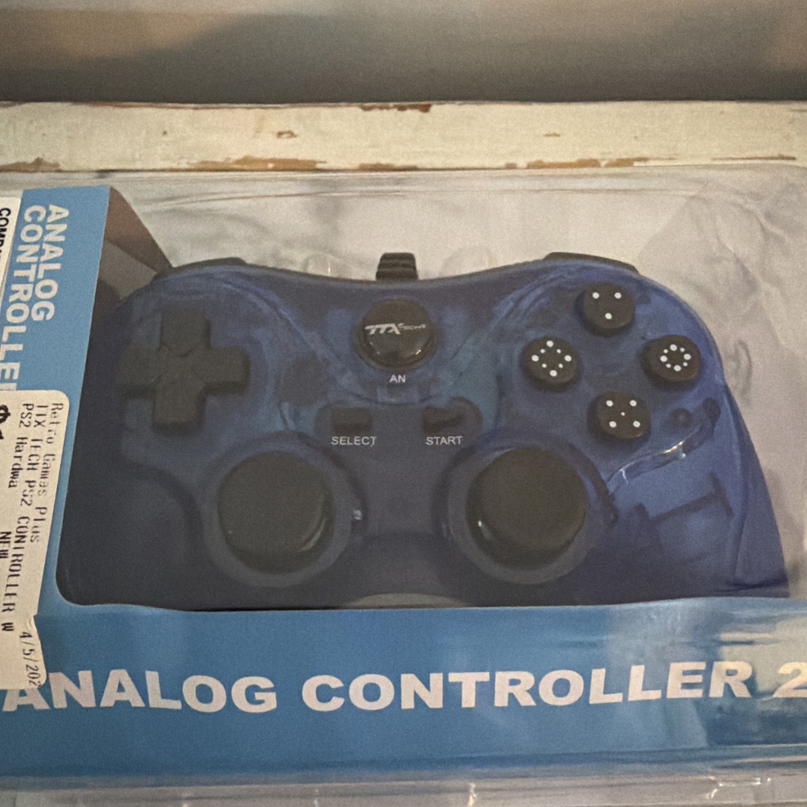 Lot of 2 TTX Tech PS2 & PS1 Analog Controller 2 Wired PS1 & PS2 White and Blue