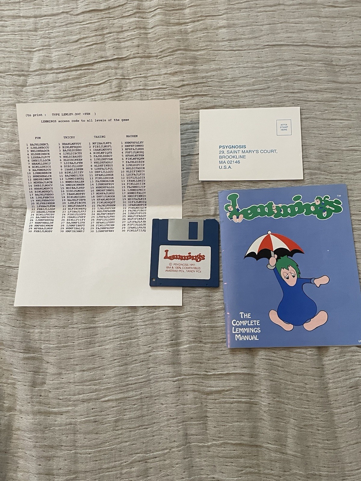 Psygnosis Lemmings PC Disc Game Vintage 1991 Tandy Manual Retro Classic Family