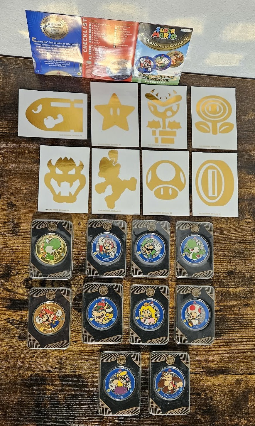 Super Mario Challenge Coin Lot – 8of8 Silver C-C , 2of4 Gold C-C , 8of9 Decals