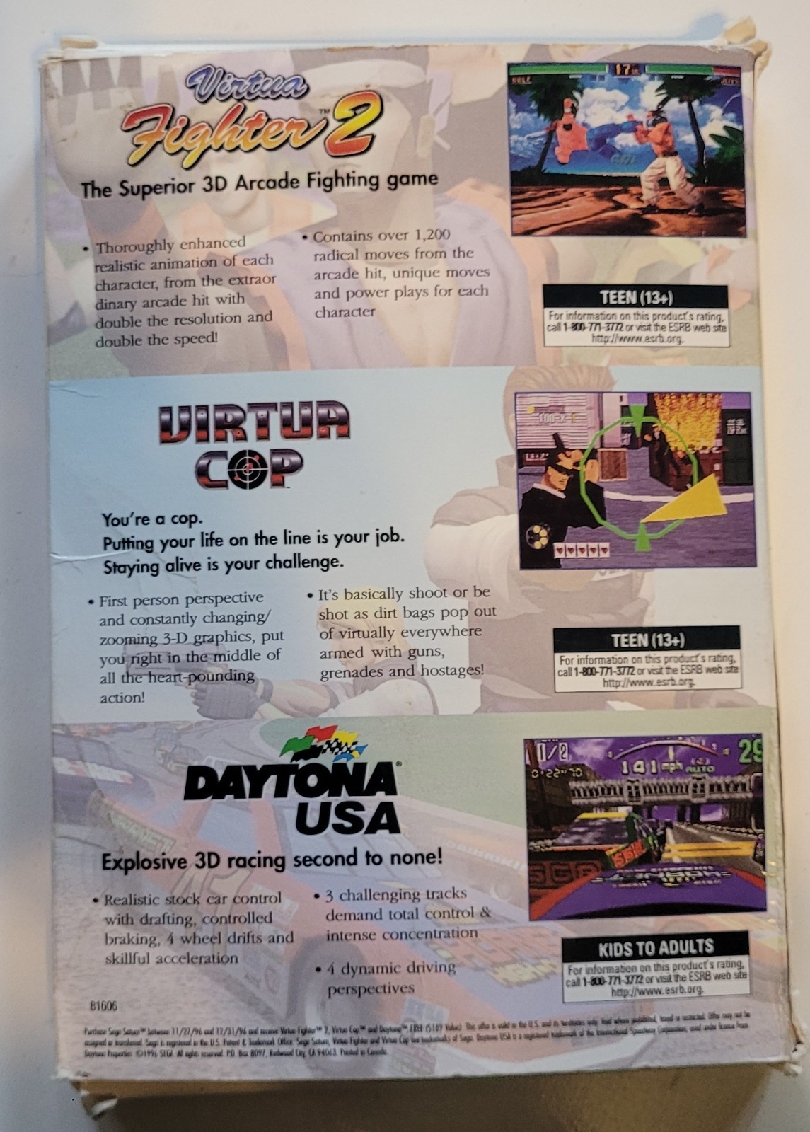 Sega Saturn 3 GamePack Not For Resale Virtua Fighter 2 Daytona Virtua Cop Tested